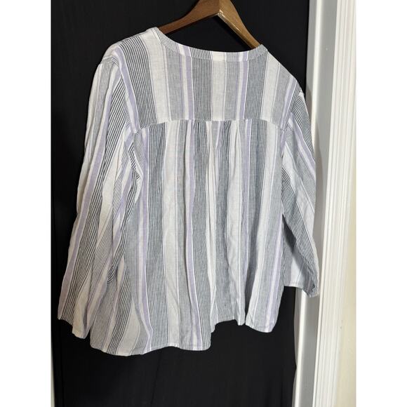 SPLENDID Linen Blend Blouse Ladies Size XL Grey Purple White Strip Top Shirt - Picture 3 of 6